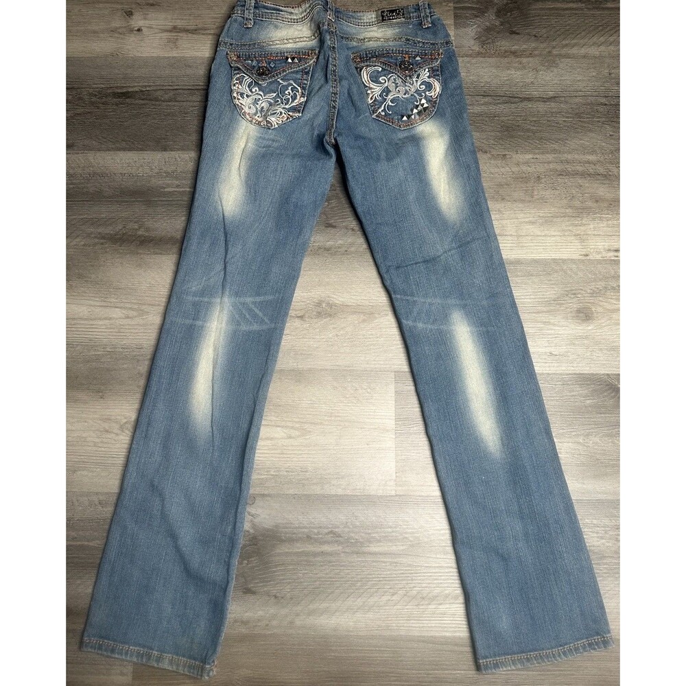 Vintage Apple Bottoms Jeans Size 7/8 Faded Sand Wash Embroidered Y2K Bootcut